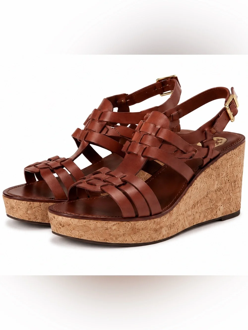 Tory Burch Leather Ace Cork Wedge Sandal Size 8